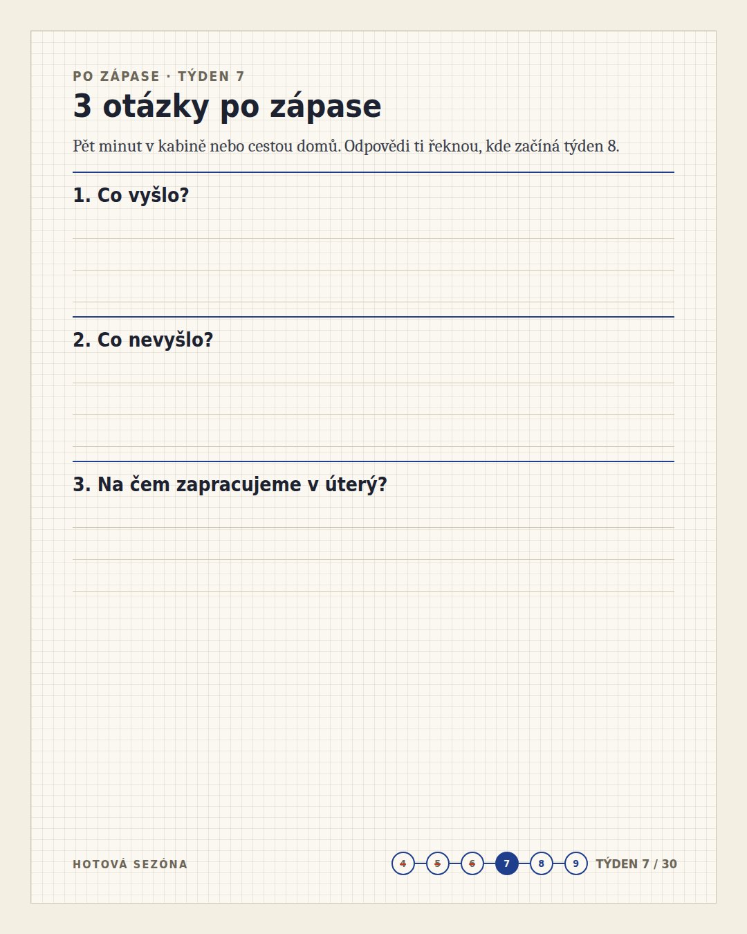 Ukázka stránky tréninku z Hotové sezóny